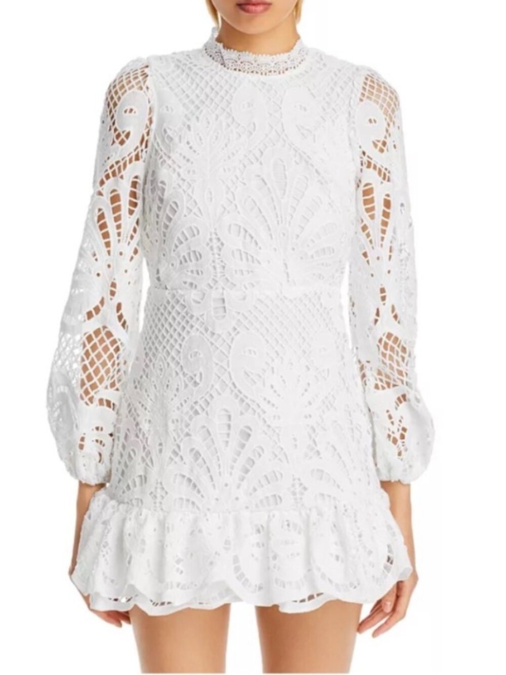 NWT Aqua White Long Sleeve Lace Mini Dress. Size XS